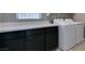 Clean laundry room with ample counter space, black cabinets, and modern washer and dryer at 9239 Albus Hills Ave, Las Vegas, NV 89143