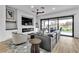 Bright living room with fireplace, modern furnishings, and golf course view at 9513 Villa Ridge Dr, Las Vegas, NV 89134