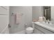 Well-lit bathroom showcases a vanity with white countertop, modern fixtures, and a neatly arranged towel set at 3005 Merlesco Ave, Henderson, NV 89044