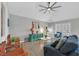 Comfortable living room featuring a fan, gray walls, and a cozy seating area with natural light at 3396 Montessouri St, Las Vegas, NV 89117