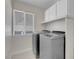 Bright laundry room with modern washer, dryer, and shelving at 3604 N Campbell Rd, Las Vegas, NV 89129