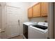 Laundry room with side-by-side washer and dryer and storage cabinets above at 5017 Kaibab Forest Ave, Las Vegas, NV 89141