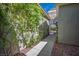 Exterior stone walkway lined with climbing greenery leading to a gated entrance for additional security and privacy at 5017 Kaibab Forest Ave, Las Vegas, NV 89141