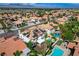 Aerial view showcasing a resort-style backyard with a pool, spa, and ample space for relaxation and entertaining at 8713 Castle Ridge Ave, Las Vegas, NV 89129