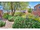 Lush green bushes and various other plants provide a secluded backyard at 10692 Tulip Valley Rd, Las Vegas, NV 89179