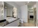 Modern bathroom featuring double vanity and walk-in shower at 200 Hoover Ave # 1905, Las Vegas, NV 89101