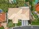 Aerial view showcasing the home's roof, landscaping, pool, and surrounding neighborhood at 21 Sawgrass Ct, Las Vegas, NV 89113