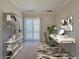 Home office featuring a bookshelf, a white desk with a chair, and glass doors leading to the balcony at 21 Via Visione # 206, Henderson, NV 89011