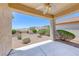 Enchanting patio providing a serene view of the meticulously maintained, xeriscaped backyard at 2501 Celestial Light Dr, Henderson, NV 89044