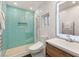 Bright bathroom featuring modern fixtures, a glass-enclosed shower, and integrated towel warmer at 3004 Astoria Pines Cir, Las Vegas, NV 89107