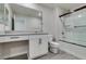 Bathroom with a vanity sink, toilet, and glass shower at 3270 Palindrome Ave, Henderson, NV 89044