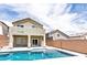 Back exterior of house and pool with clear skies overhead at 5079 Quiet Falls Ct, Las Vegas, NV 89141