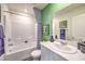 Well-lit bathroom with white cabinets, shower and bathtub, and modern finishes at 7935 Pandora Sky St # 381, North Las Vegas, NV 89084