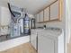 Laundry area with washer, dryer, water heater, and wall-mounted cabinets at 9917 Arbuckle Dr, Las Vegas, NV 89134