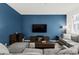 Comfortable living room featuring a large gray sofa, modern furniture, and a flat-screen TV at 25 Barbara Ln # 36, Las Vegas, NV 89183