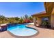 Backyard pool with elevated spa surrounded by desert plants and palm trees at 271 E Shelbourne Ave, Las Vegas, NV 89123