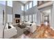 Bright living room with high ceilings, fireplace, many windows, and sleek, modern furniture at 2820 Sisteron Ct, Henderson, NV 89044