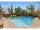 Backyard with a large pool, lounge seating, outdoor kitchen and mature landscaping at 529 Caribbean Palm Dr, Las Vegas, NV 89138