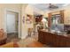 Home office with custom desk, built-ins, and tiled floors at 7206 Laramie Ave, Las Vegas, NV 89113