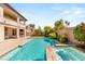 Beautiful backyard oasis with a sparkling pool, lush landscaping, and a relaxing spa at 749 Middle Beach St, Las Vegas, NV 89138