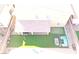 Aerial backyard view of covered patio, mini-golf, lounge and spacious artificial grass at 7855 Skyler Falls Ln, North Las Vegas, NV 89084