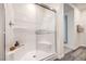 This walk-in shower offers sleek glass doors and modern fixtures in an elegant design at 1011 Gentle Swan St # Lot 697, Henderson, NV 89011
