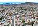 Panoramic aerial shot showcases a meticulously planned community, with winding streets and lush landscaping against a mountainous backdrop at 130 Park Ridge Ln, Henderson, NV 89002