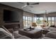 Comfortable living room features a fireplace, large TV, neutral decor, and access to outdoor views at 1683 Tangiers Dr, Henderson, NV 89012