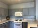Modern kitchen with sleek gray cabinets and stainless-steel appliances, maximizing both style and functionality at 1830 N Buffalo Dr # 2022, Las Vegas, NV 89128