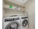 Well-lit laundry room featuring white Electrolux washer and dryer units and a storage shelf for supplies at 1952 W Hammer Ln, North Las Vegas, NV 89031