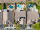 Aerial view of homes showcasing pools, patios, and well-maintained landscaping at 2158 Shubert Ave, Henderson, NV 89052