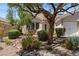 Well-manicured front yard featuring drought-resistant landscaping, mature trees, and a charming single-story home at 2158 Shubert Ave, Henderson, NV 89052