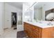 This bathroom has a walk in shower and double sinks at 270 New River Cir, Henderson, NV 89052