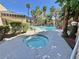 Beautiful community pool and hot tub surrounded by palm trees on a sunny day at 5250 S Rainbow Blvd # 2029, Las Vegas, NV 89118