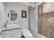 Modern bathroom with vessel sink, granite countertops, and tiled shower, offering a spa-like experience at 603 Palmhurst Dr, Las Vegas, NV 89145