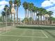 Community basketball court surrounded by palm trees features multiple goals and a nearby playground at 6231 Curlew Dr, Las Vegas, NV 89122