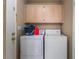 Practical laundry room with appliances and overhead cabinets for storage at 3950 S Sandhill Rd # 130, Las Vegas, NV 89121
