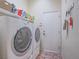 Well-equipped laundry room featuring modern washer and dryer and ample shelving for storage at 401 Obsidian St, Las Vegas, NV 89145