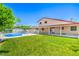 Private backyard featuring lush green lawn and a fenced in pool for relaxation and entertainment at 4475 Harmony Ct, Las Vegas, NV 89121