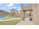 View of the backyard with pool and patio; ideal for outdoor living at 482 Painted Sage Ct, Henderson, NV 89015