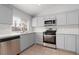 Modern kitchen with stainless steel appliances, stylish cabinetry, and ample counter space at 5528 Morningcross St, Las Vegas, NV 89130