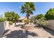 Lush backyard featuring desert landscaping with a palm tree, surrounded by desert foliage and a partial view of the house at 1274 Doggett Ave, Las Vegas, NV 89123