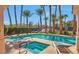 Backyard pool and hot tub with lounge chairs, mature palm trees, and privacy landscaping at 2889 Anteres St, Las Vegas, NV 89117