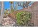 Scenic side yard is adorned with rocks and mature plants, creating a tranquil and private space at 2889 Anteres St, Las Vegas, NV 89117