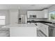 Modern kitchen with white cabinets, stainless steel appliances, and a quartz countertop island at 5116 Iron Crossing Ave, Las Vegas, NV 89131