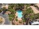 Aerial view of the community pool area, surrounded by mature trees and landscaping at , Las Vegas, NV 89120