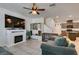 View of the living room and kitchen, with tile floors and neutral colors at 1200 Mission View Ct, Henderson, NV 89002