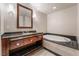 Modern bathroom features dual vanity and relaxing soaking tub at 2700 Las Vegas Blvd # 610, Las Vegas, NV 89109