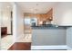 Kitchenette area with stainless steel appliances and a marble-topped breakfast bar at 2700 Las Vegas Blvd # 610, Las Vegas, NV 89109