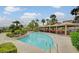 Community pool with lounge area, grilling station, and lush landscaping with palm trees at 2900 Sunridge Heights Pkwy # 518, Henderson, NV 89052